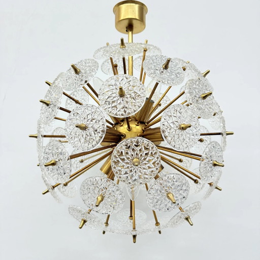 Val Saint Lambert kristallen sputnik gouden kroonluchter, jaren 60
