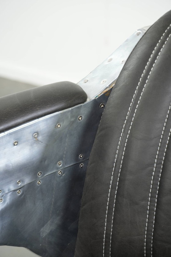 Image 1 of Bijzonder mooie en comfortabele rundleren aviator design armchair/ fauteuil afgewerkt met aluminium