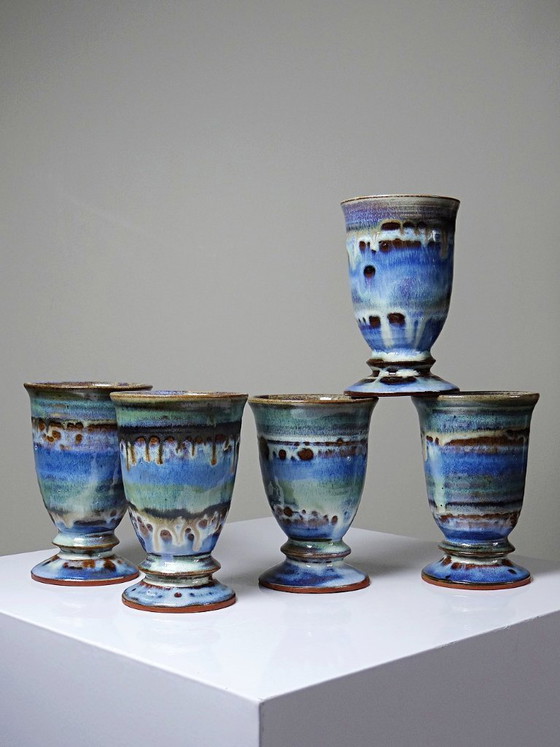 Image 1 of Set of 5 glazed ceramic mazagrans, 1960s-1980s