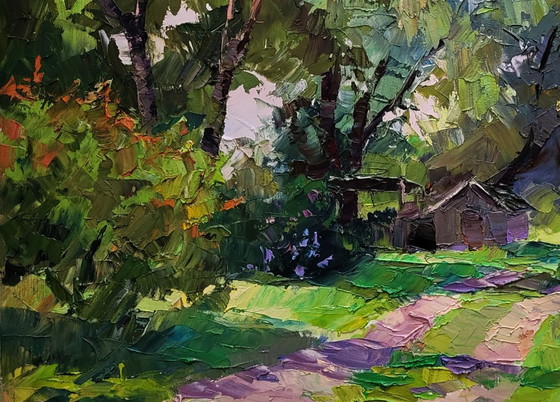 Original Oil Painting Rural Landscape Nature Green Leaves Of Spring – Paintings & Drawings, Canvas (photo 6 of 7)