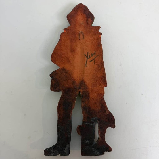 Terracotta wall decoration of a fisherman by Kany, Yellow, Mid Century Modern (photo 12 of 14)