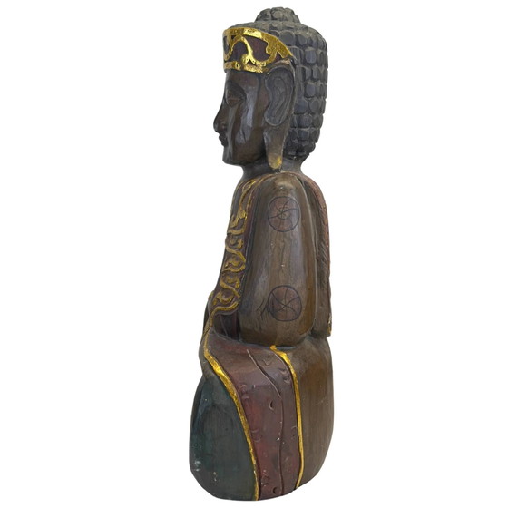 Monumental Vintage Balinese Hand-Carved Wooden Jina Buddha – Monolithic Hardwood (60.5 cm / 7.1 kg) (photo 7 of 11)