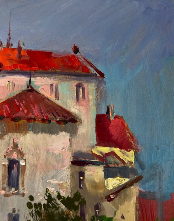 Image 1 of Original Oil Painting River Street Landscape City in the reflection of water