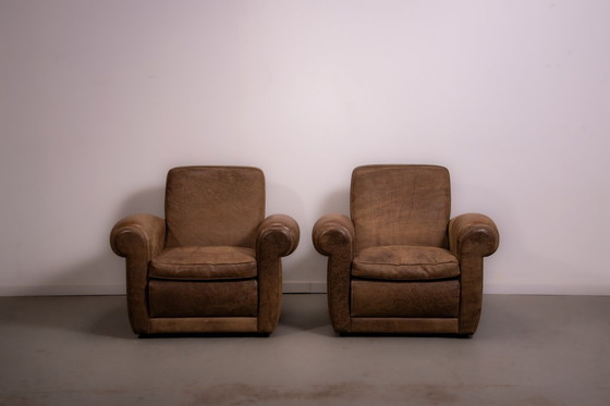 Image 1 of Sillones Mickey de Baxter Italia en piel nabuk color camel. Circa 1998