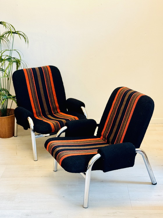 Image 1 of Fauteuils vintage à structure tubulaire chromée épaisse, années 1970