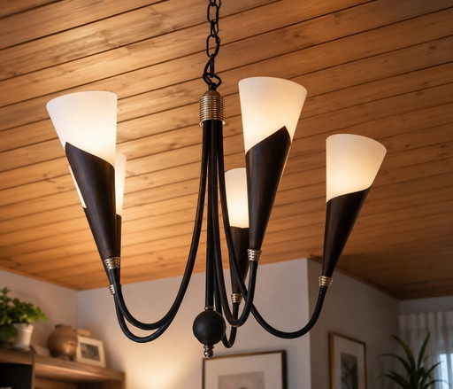 Bonalux Mid Century Trompetkroonluchter – Hanglamp met 5 vlammen uit de jaren 60/70
