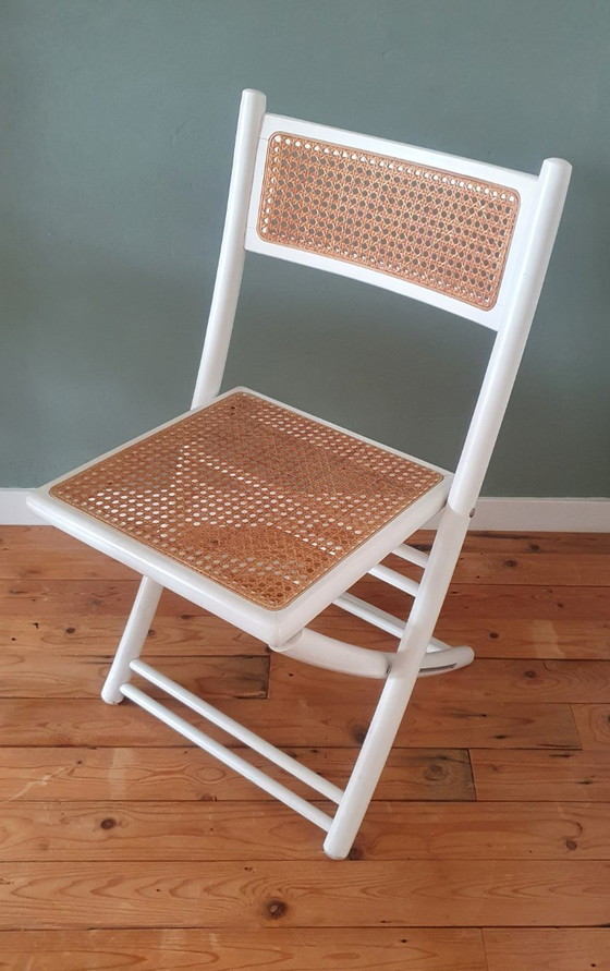 Image 1 of Set of 2 White Design folding chairs with cane / webbing upholstery