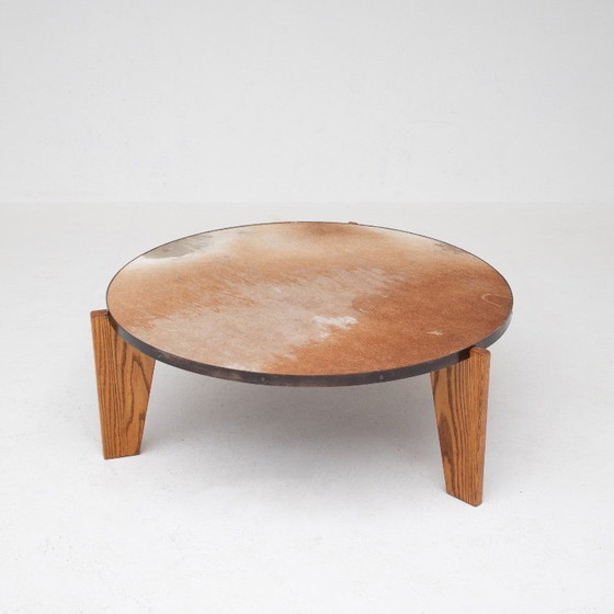 Image 1 of Set of Cowhide Coffee Tables with Wood Base