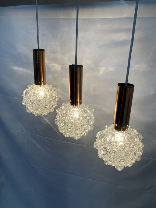 Vintage glass bubble pendant lamp Helena Tynell 1960 with copper.