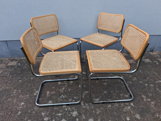4 Cesca-model stoelen met nieuwe webbing op de zitting – Eetkamerstoelen, Rattan, Wood (photo 2 of 8)