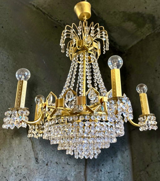 Zeer bijzondere vintage kristallen kroonluchter – Gold, Crystal