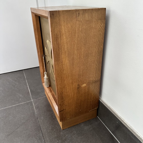 Image 1 of Authentic Consecration Safe / Tabernacle Cabinet in Solid Wood with Gilded Cross – With Key (Mid-20th Century)