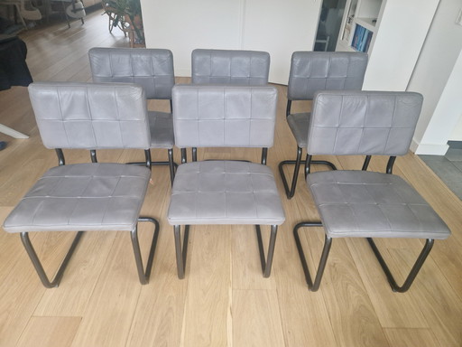 6 chaises de salle à manger en cuir gris