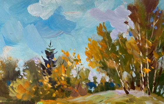 Image 1 of Original Oil Painting Summer Coastal Landscape The river washes the forest