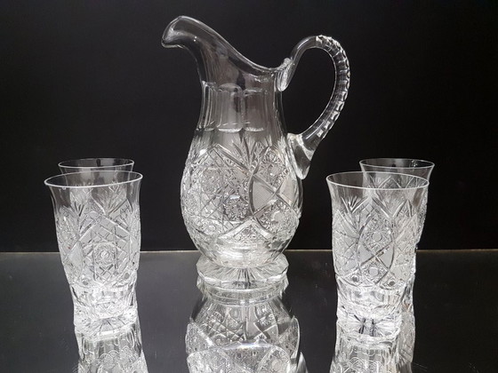 Image 1 of Brocca di cristallo e 4 bicchieri / Poděbrady 