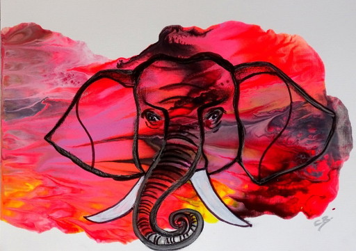 Elephant 1 Pink – schilderijen tekeningen, Paper