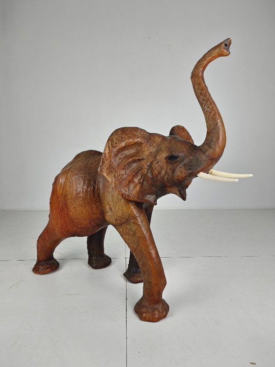 Image 1 of Magnificent ExtraLarge Leather Elephant Sculpture – ca. 1950