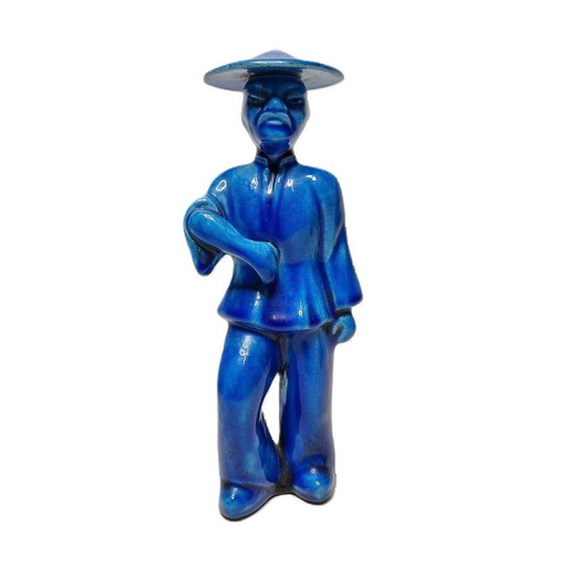 Chinesische blaue Keramikstatue, 1970er Jahre