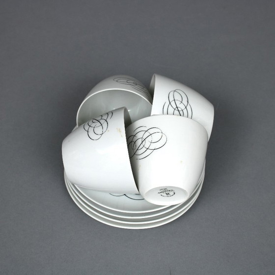 Image 1 of Raymond Loewy (1883-1986) set of 4 tea cups and saucers, Rosenthal Continental China, Script decor