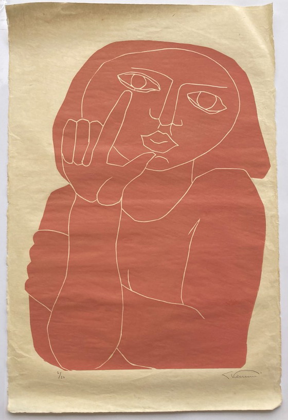 Image 1 of Libbe Venema - Figura vintage rosa - anni '70/'80 - Linoleografia