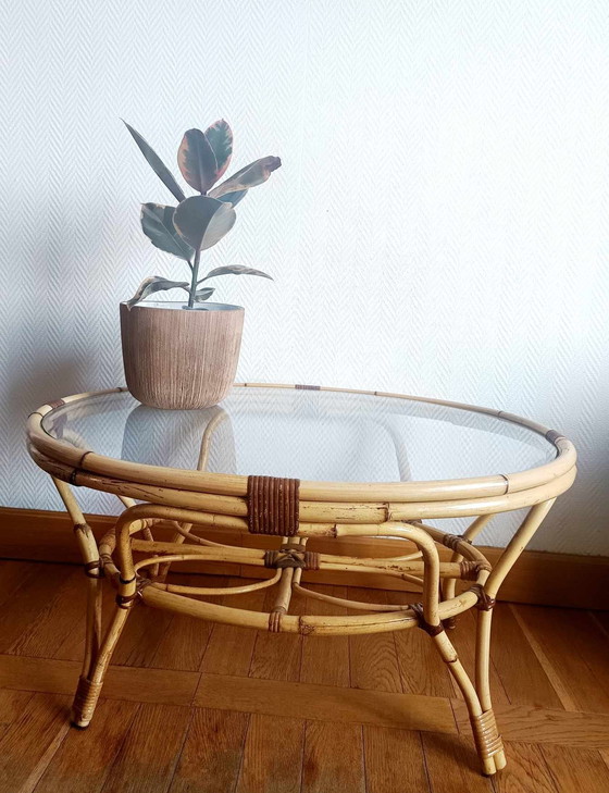 Image 1 of Vintage Wicker Coffee Table 1970