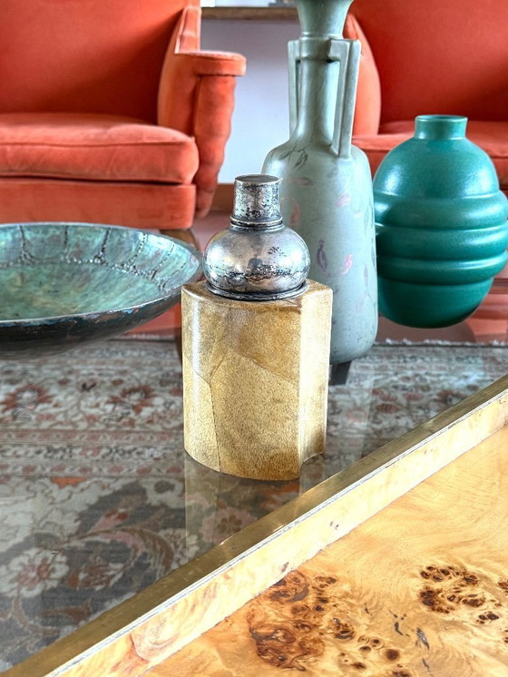 Image 1 of Mid-century cream parchment cocktail shaker, Aldo Tura Italy 1950s