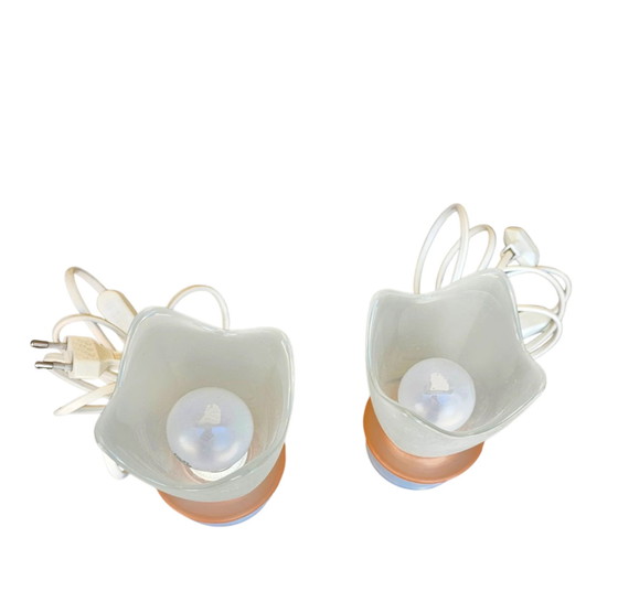 Coppia di Lampade da tavolo Villeroy & Boch a forma di tulipano con paralumi in vetro lattimo satinato, anni (photo 2 of 6)