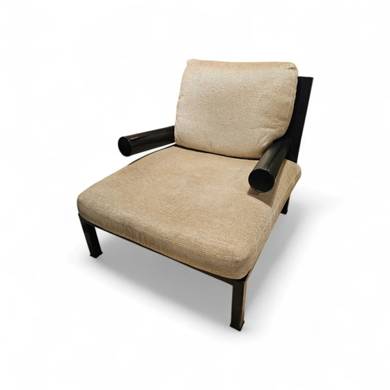 Poltrona 'Baisity' di Antonio Citterio per B&B Italia con cuscini in lino / Struttura in pelle nera – Poltrone (photo 2 of 5)