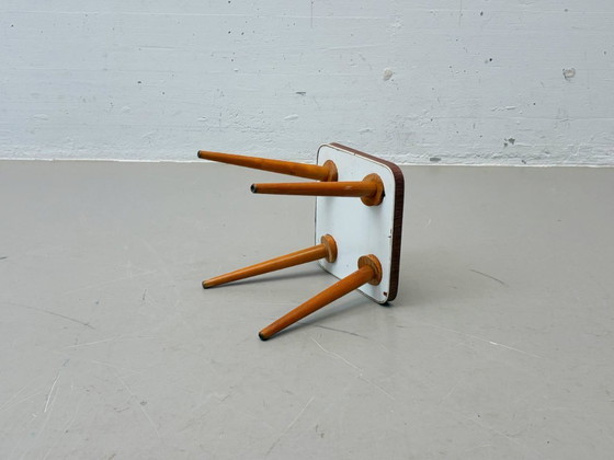 Image 1 of Postmodern plant stand / flower stool with wood veneer, 1970s–1980s