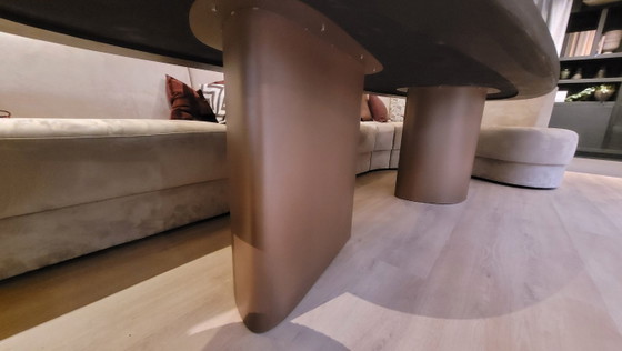 Oval dining table with two column legs, brown, Rapture, Metal, Mdf, Modern (photo 4 of 5)