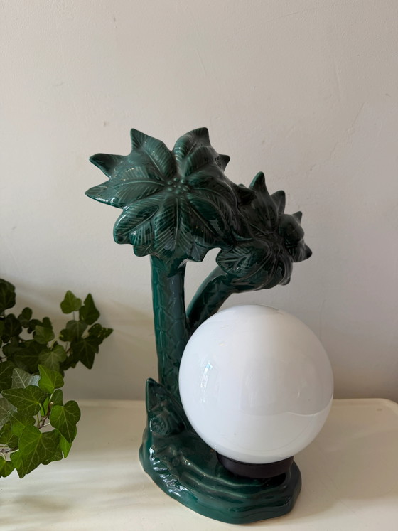 Lampada vintage a palme con globo in vetro – Lampade da tavolo, Ceramic, Glass, Hollywood Regency (photo 5 of 6)