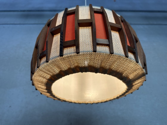 Image 1 of Vintage hanglamp - jute en teak - Massive