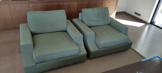 Image 1 of Giorgetti Astor fateuils in green solid rib fabric