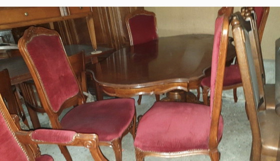 Louis dining room with 6 chairs – Dining set, Velvet, Wood (photo 5 of 8)