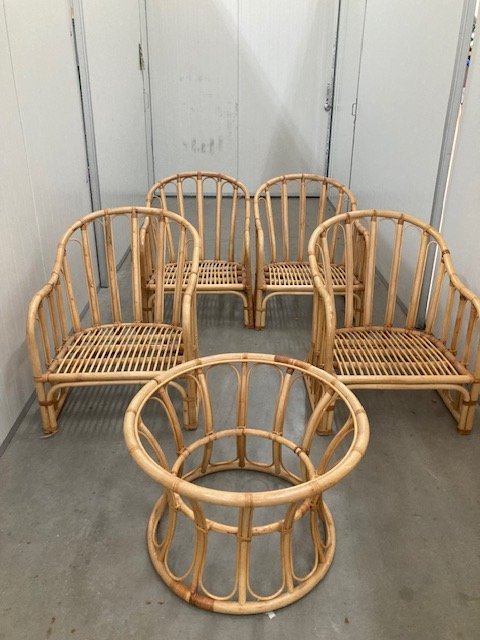 Image 1 of Rotan Bamboe loungeset, jaren 80