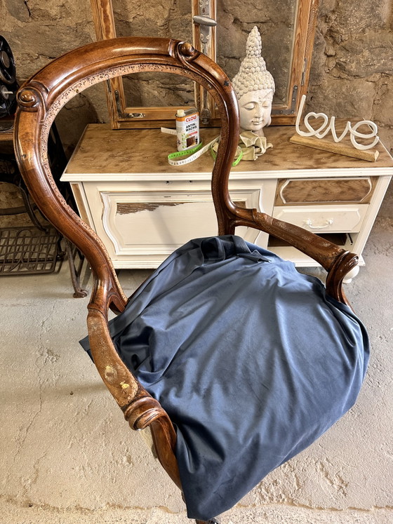 Fauteuil vintage style Louis XV – Motif girafe – Chaises de réunion, Velvet, Wood (photo 8 of 10)