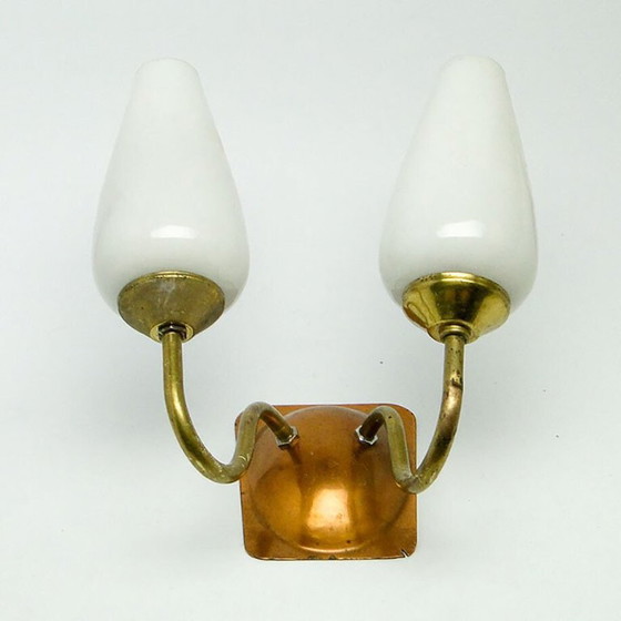 Vintage 2-Armed Wall Lamp in Brass, 1970s – Wall lights, Glass, Metal (photo 3 of 9)