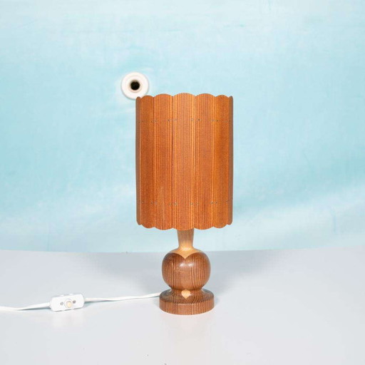 Vintage houten schemerlamp, pine Japandi table lamp 1960s