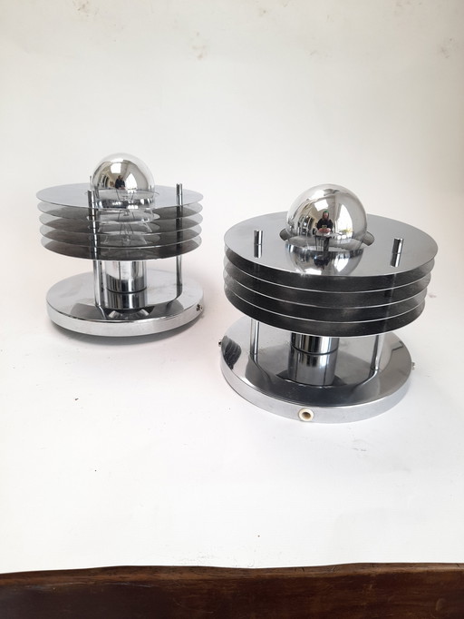 Pair of Saturne Massive 70s chrome wall lights