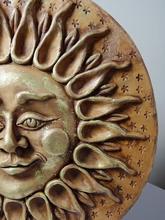 Image 1 of Grande scultura murale antropomorfa a forma di sole in terracotta patinata, artigianato italiano vintage