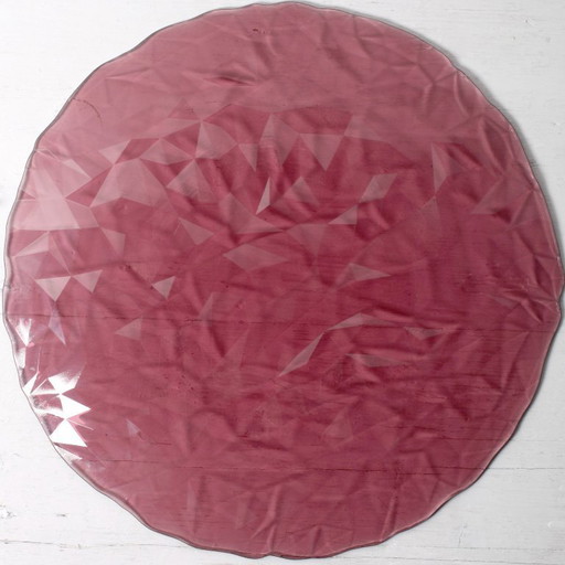 Vintage Bormioli Rocco paarse glazen bord: Italiaans decor uit het midden van de 20e eeuw