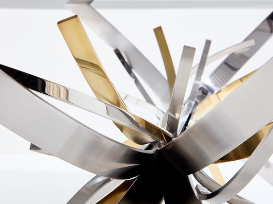 Image 1 of Tavolo da pranzo in acciaio lucidato e ottone Maria Pergay Gerbe 1970