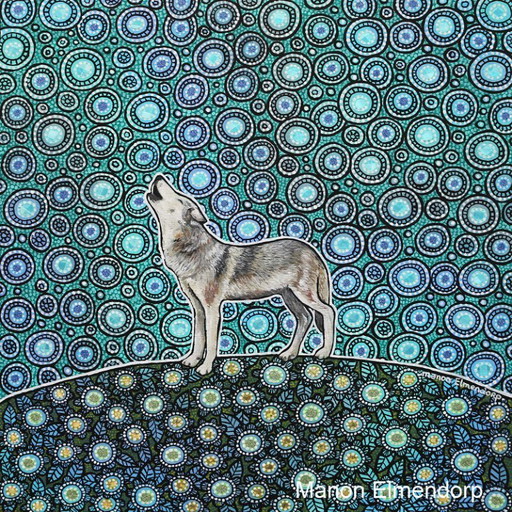 Origineel Handgeschilderd Schilderij "Howling Wolf" 29x29 cm