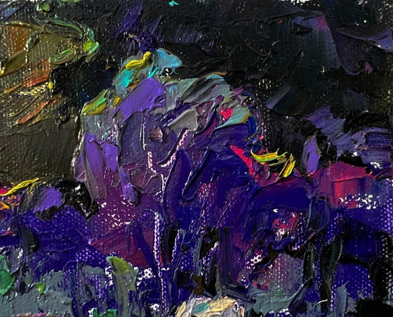 Original Oil Painting Summer Nature Landscape Bright Blue Night – Paintings & Drawings, Canvas (photo 4 of 8)