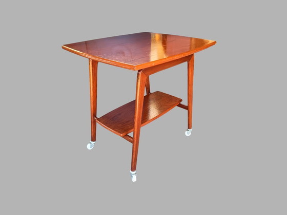 Image 1 of Louis van Teeffelen Teak Side Table on Castors for Wébé | Mid-Century 1960s
