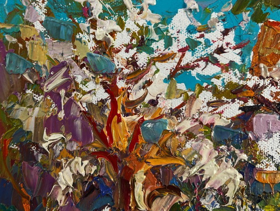 Image 1 of Original Oil Painting Spring Village Landscape Bright day bringing hope and warm