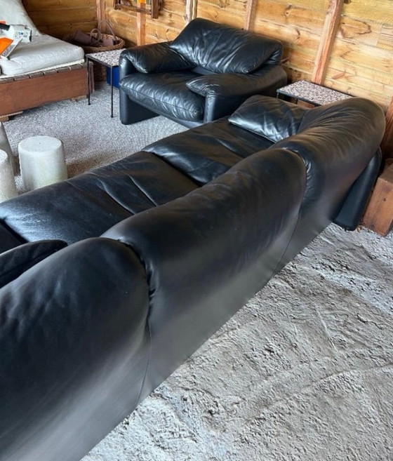 Original Cassina Maralunga Set aus schwarzem Leder – 3-5 Sitzer Sofas, Leather (photo 4 of 5)