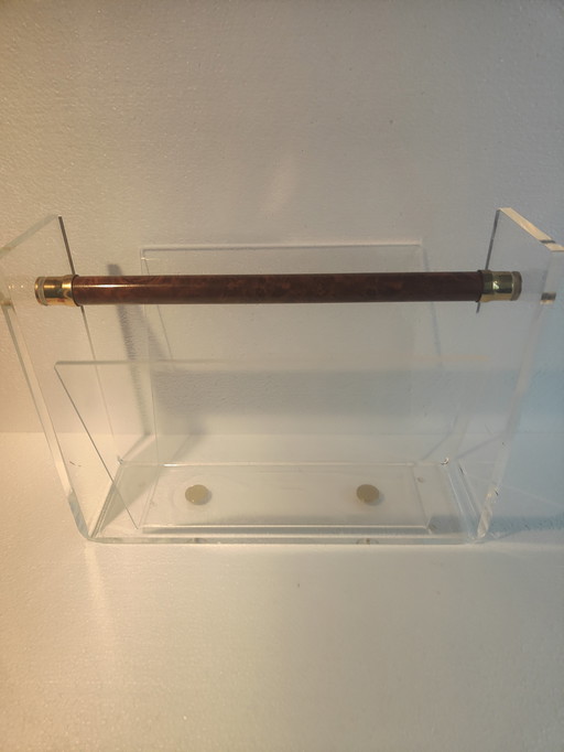  Franse David Lange lucite en messing design tijdschriftenrek
