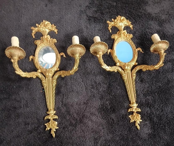 Image 1 of Applique da parete in specchio di bronzo con decorazione floreale Art Nouveau da 50 cm