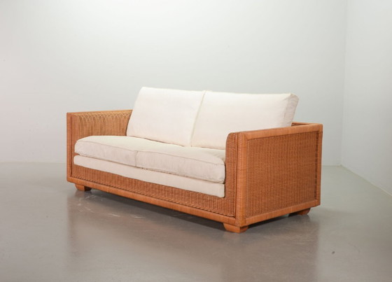 Image 1 of Luxurious Mid-Century Italian Design Gasparuzzii Reed White Lounge Greenhouse Sofa. Italy, 1980s